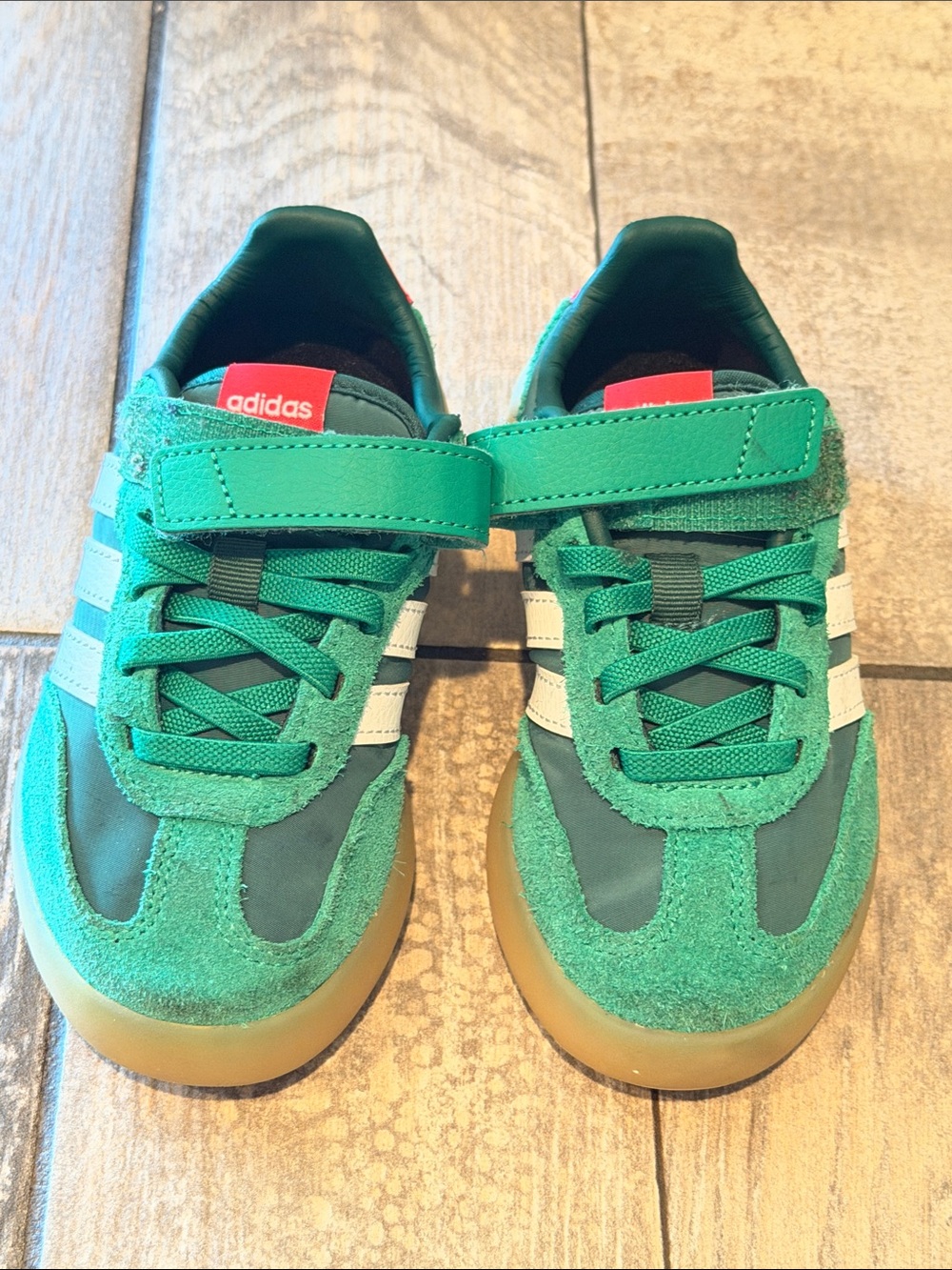 adidas Kids Green Suede & Mesh Sneakers with White Stripes
